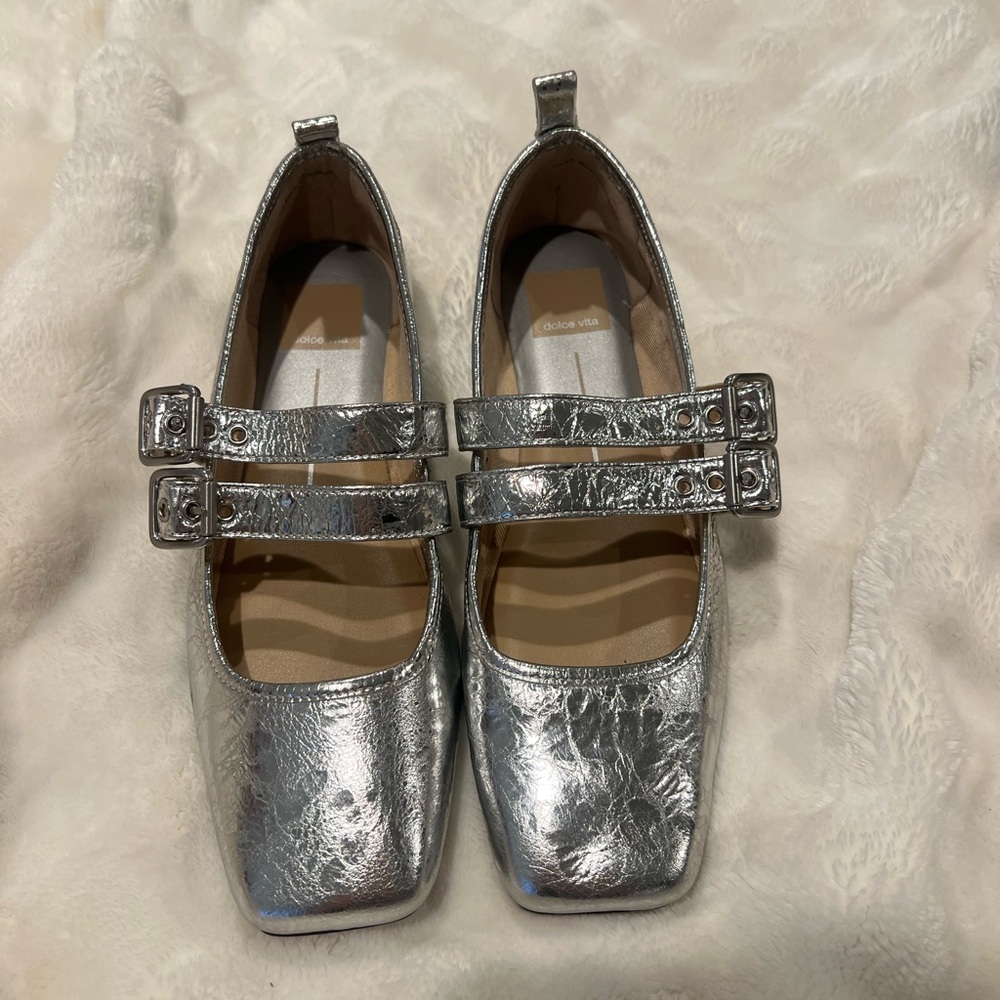 Dolce Vita Silver Double Strap Mary Jane Flats